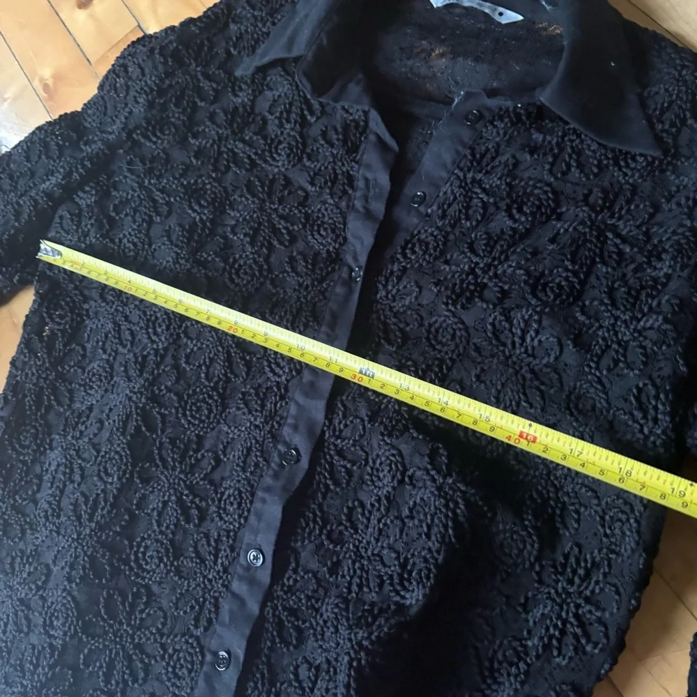 Zara Sz L Black Lace 3 D Semi Sheer Button Front Elegant Blouse - Picture 7 of 9